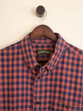 Orvis Large Red & Navy Buffalo Check Button Down Shirt